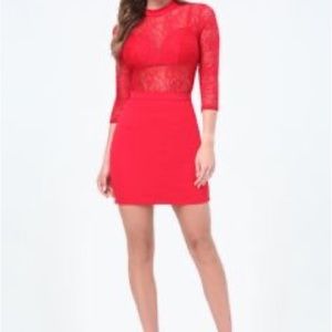 bebe- Allison Bralette Dress- (red lace with adjustable bra)